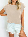 Lovelet Textured Round Neck Cap Sleeve Blouse 
