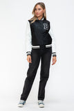 Love Me Now PU Leather Contrast Snap Down Bomber Jacket 