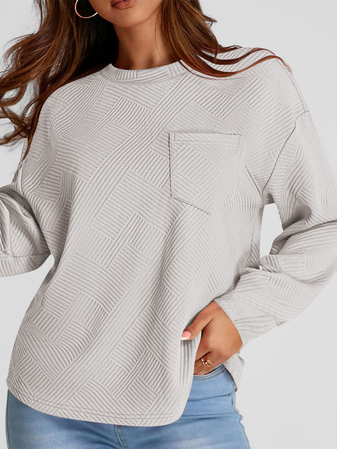 Full Size Texture Round Neck Long Sleeve Sweatshirt 