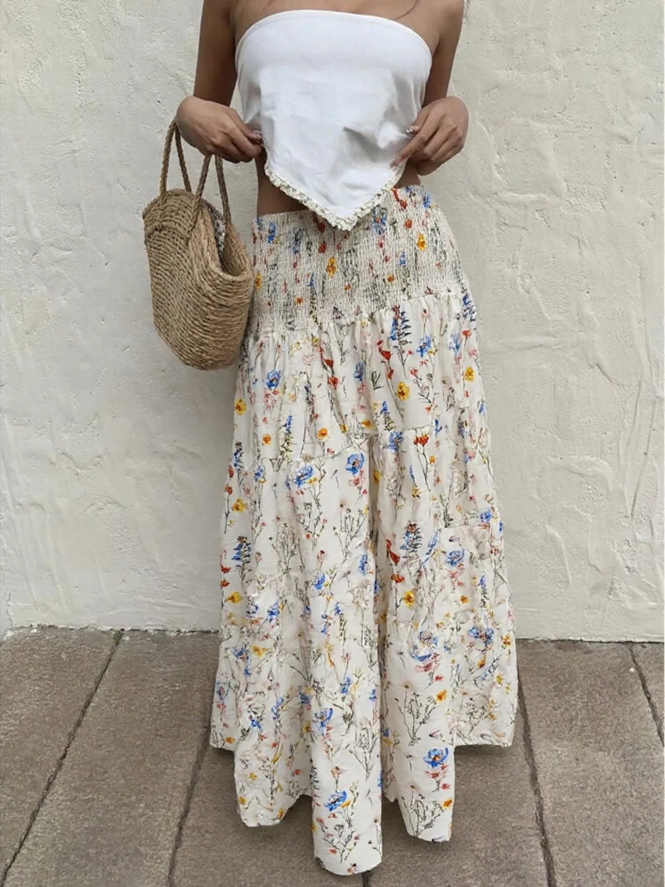 Floral Tiered Maxi Skirt 