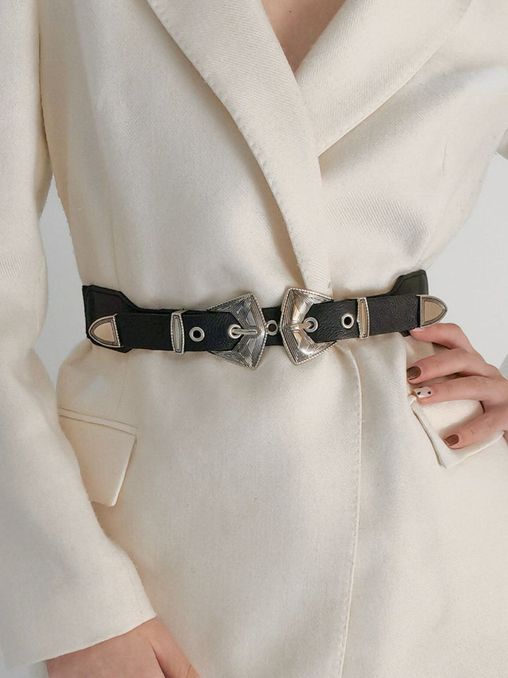Double Buckle PU Leather Belt 