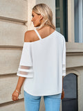 Asymmetrical Neck Sheer Striped Flare Sleeve Blouse 
