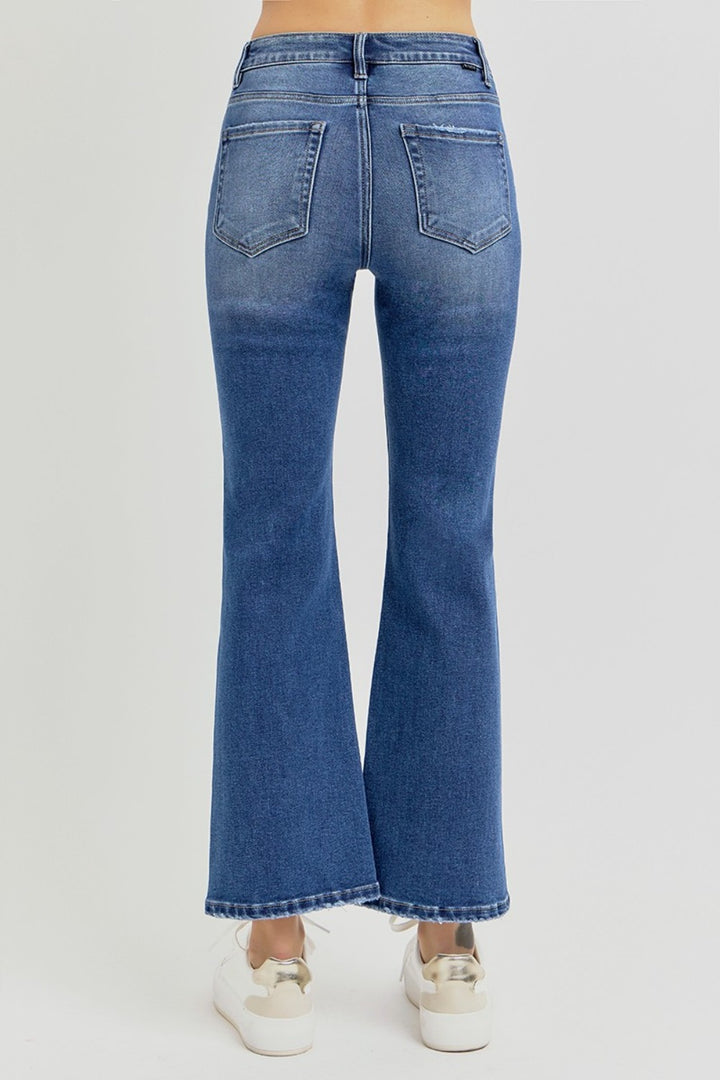 RISEN Full Size Distressed High Rise Crop Flare Jeans 