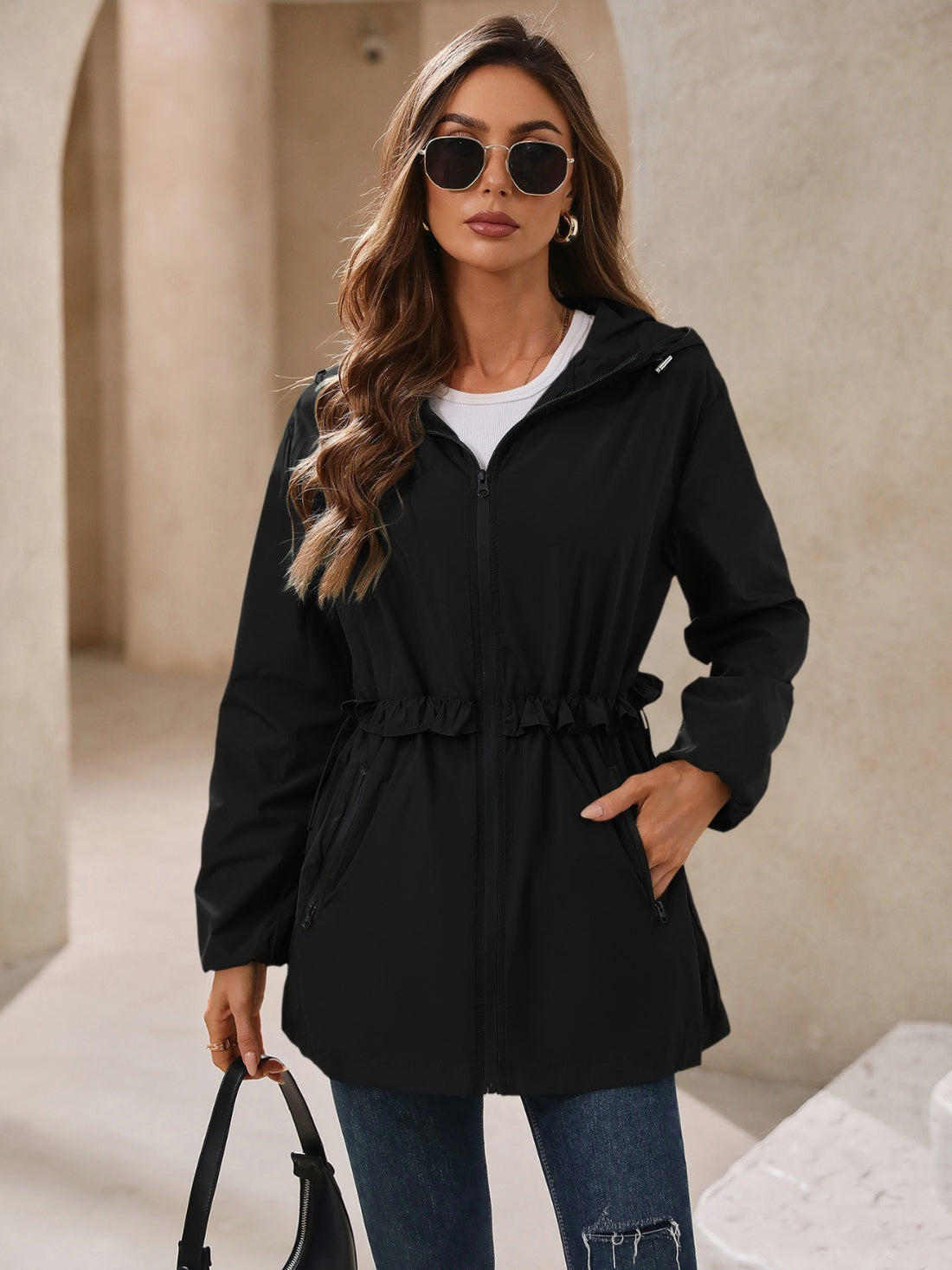 Ivy Lane Outdoor Waterproof Long Sleeve Hooded Windbreaker 