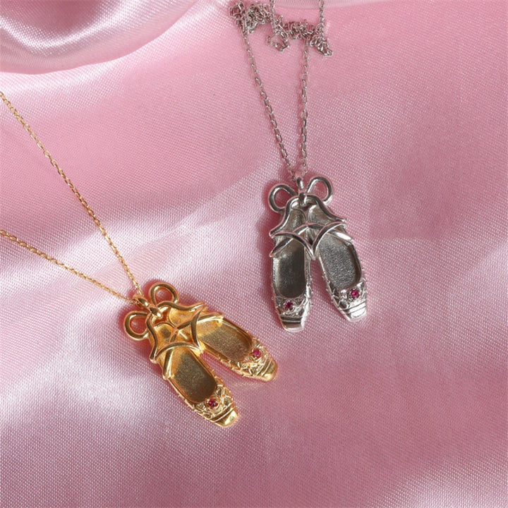 Copper Ballet Shoe Pendant Necklace 