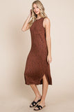 BOMBOM Slit Round Neck Sleeveless Midi Dress Dresses