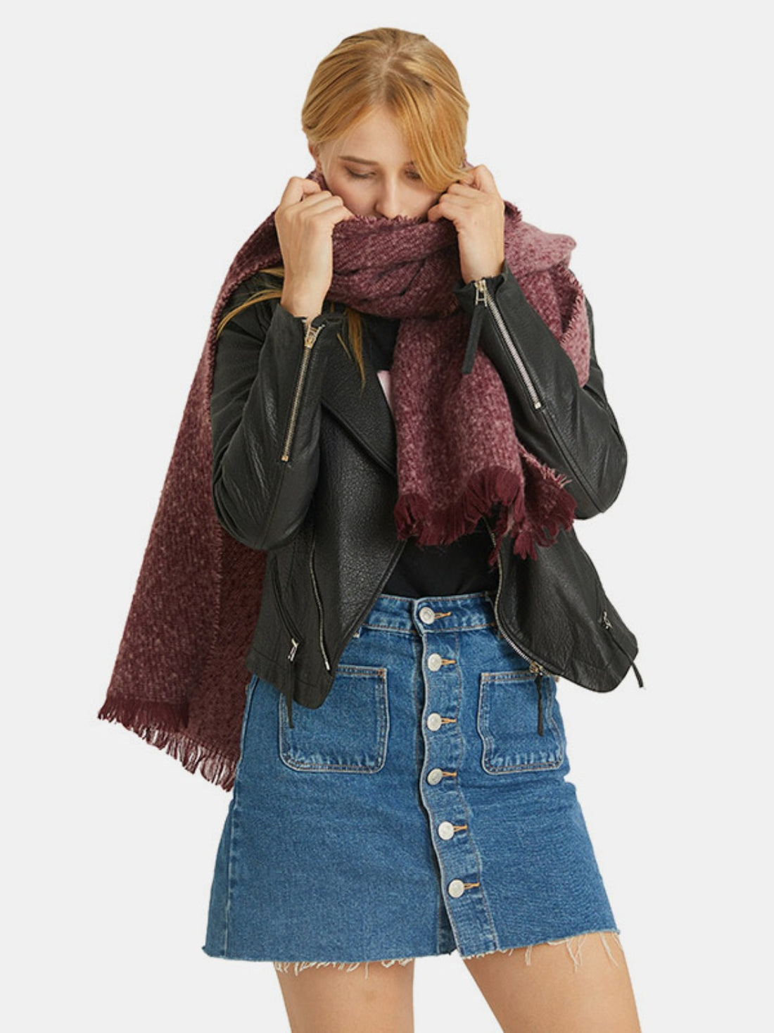 Raw Hem Heathered Polyester Scarf 