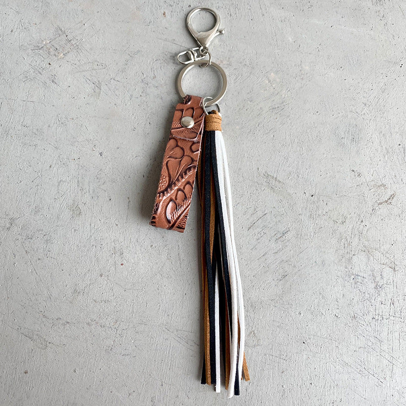 Genuine Leather Tassel Keychain 