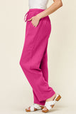 Double Take Full Size Texture Drawstring Straight Pants 