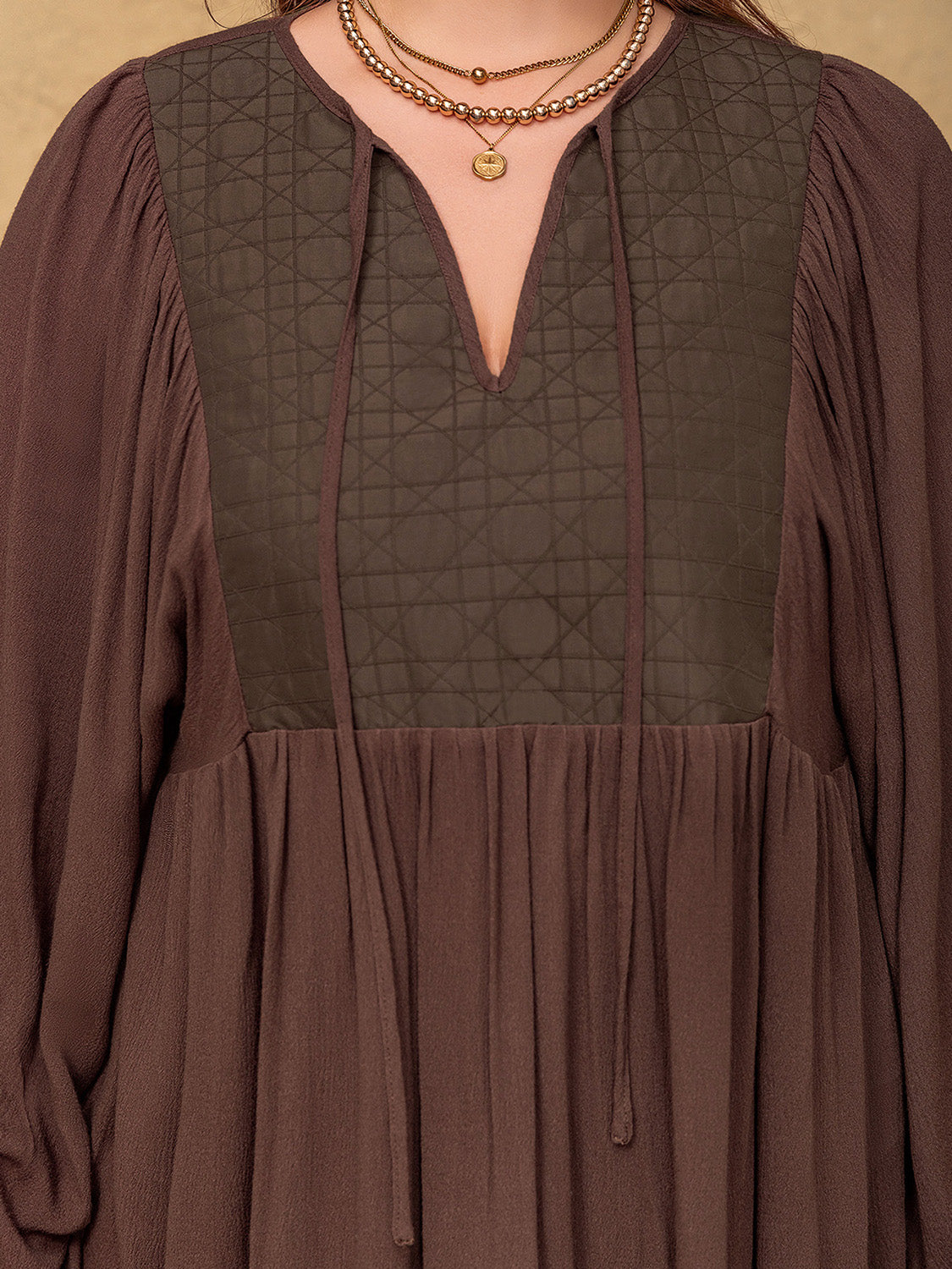 Plus Size Tie Neck Balloon Sleeve Blouse 