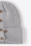Button Detail Rib-Knit Cuff Beanie 