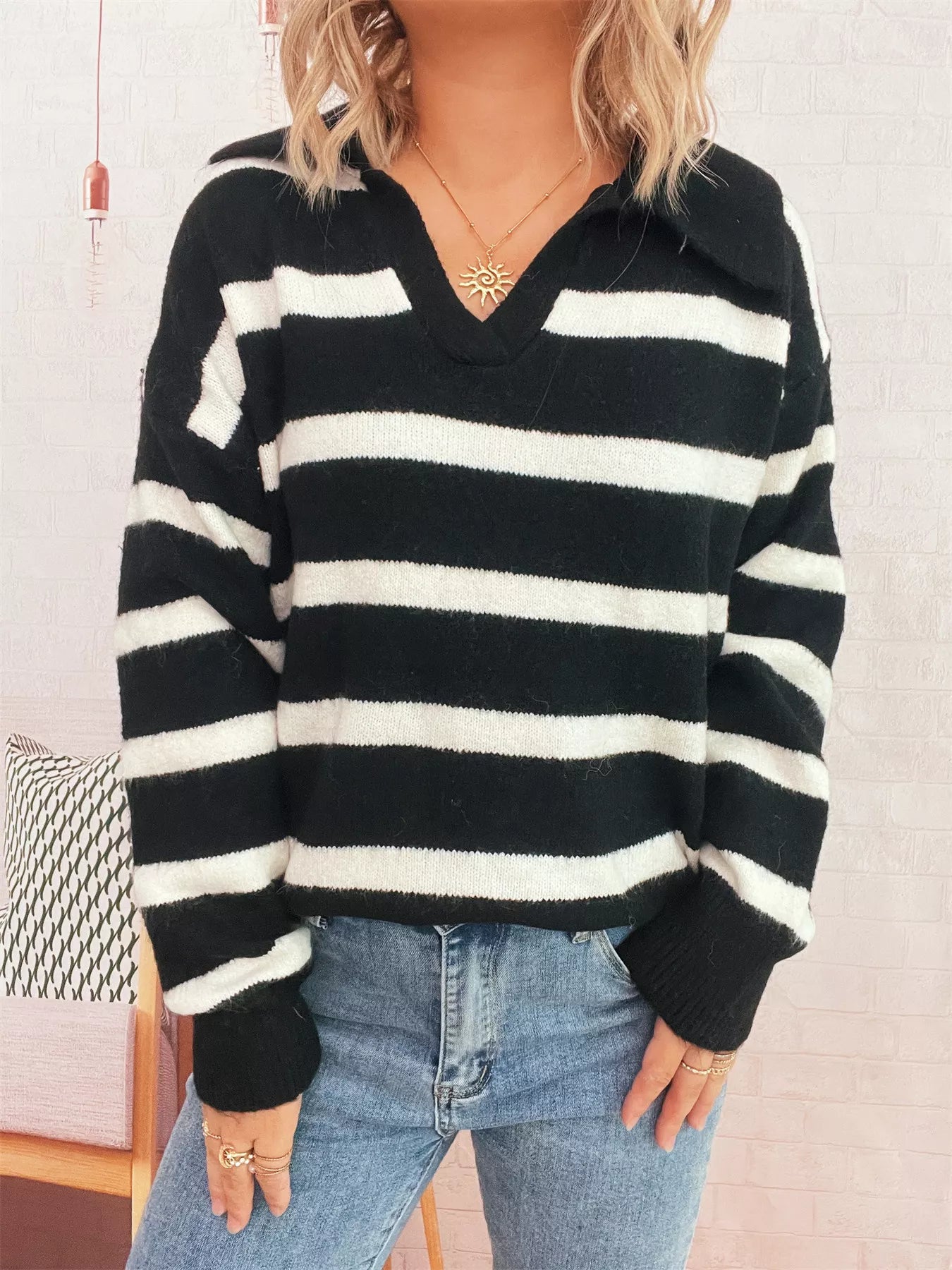 Striped Dropped Shoulder Sweater 