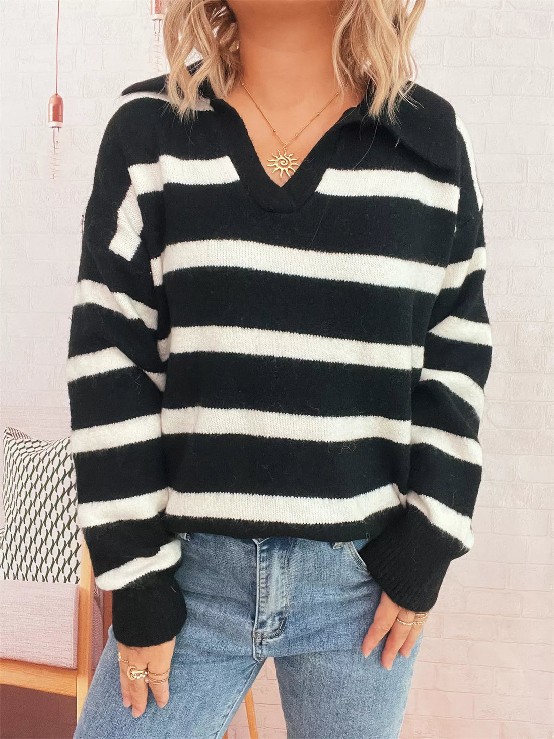 Striped Dropped Shoulder Sweater 