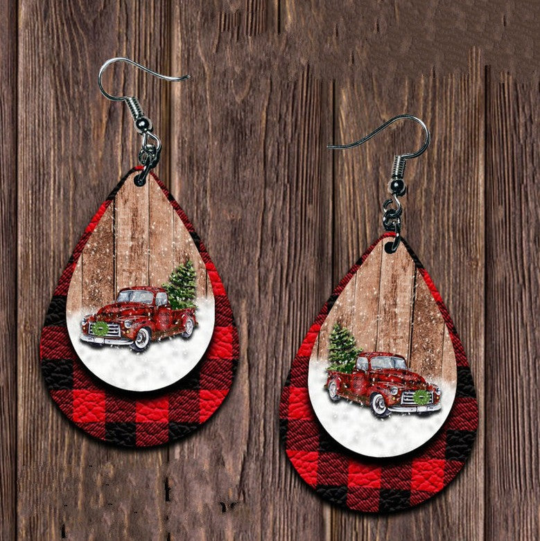 PU Leather Plaid Teardrop Earrings 