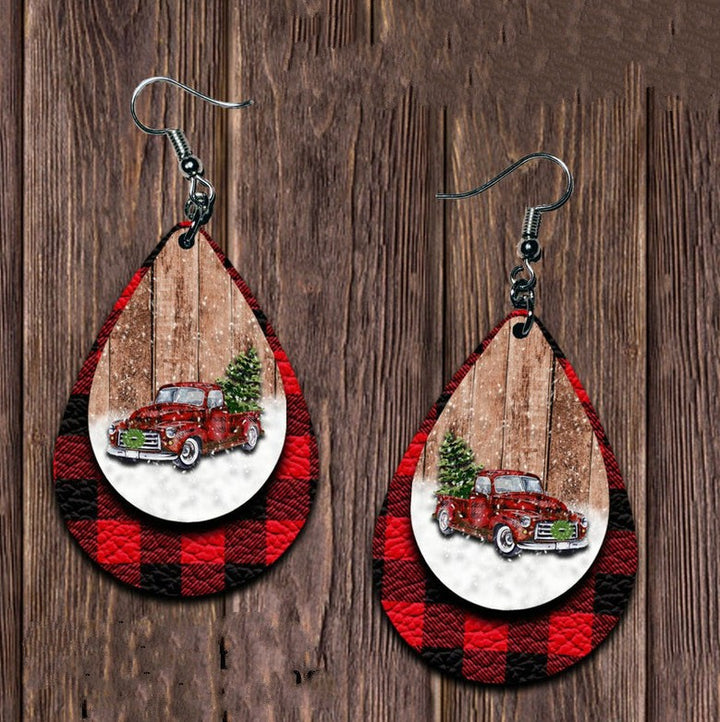 PU Leather Plaid Teardrop Earrings 