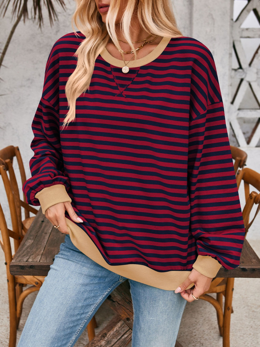 Lovelet Contrast Striped Long Sleeve Sweatshirt 