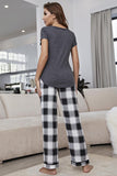 Curved Hem Short Sleeve Top and Plaid Pants Lounge Set Lingerie & Nightwear