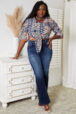 Tie Hem V-Neck Three-Quarter Sleeve Blouse 