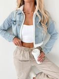 Distressed Zip Up Cropped Hooded Denim Jacket 