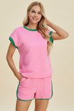 Double Take Full Size Texture Contrast T-Shirt and Shorts Set 