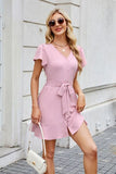 Tied Button Up Short Sleeve Mini Shirt Dress Dresses