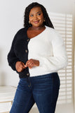 Angel Wings Woven Right Contrast Button-Front V-Neck Cardigan 