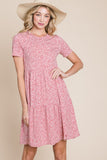 BOMBOM Printed Short Sleeve Mini Dress 