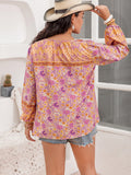 Plus Size Tie Neck Tassel Printed Blouse 