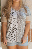 Plus Size Leopard V-Neck Short Sleeve T-Shirt 
