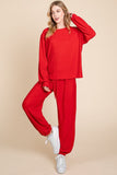 Super Lady Full Size Crinkle Check Round Neck Top and Pants Lounge Set 
