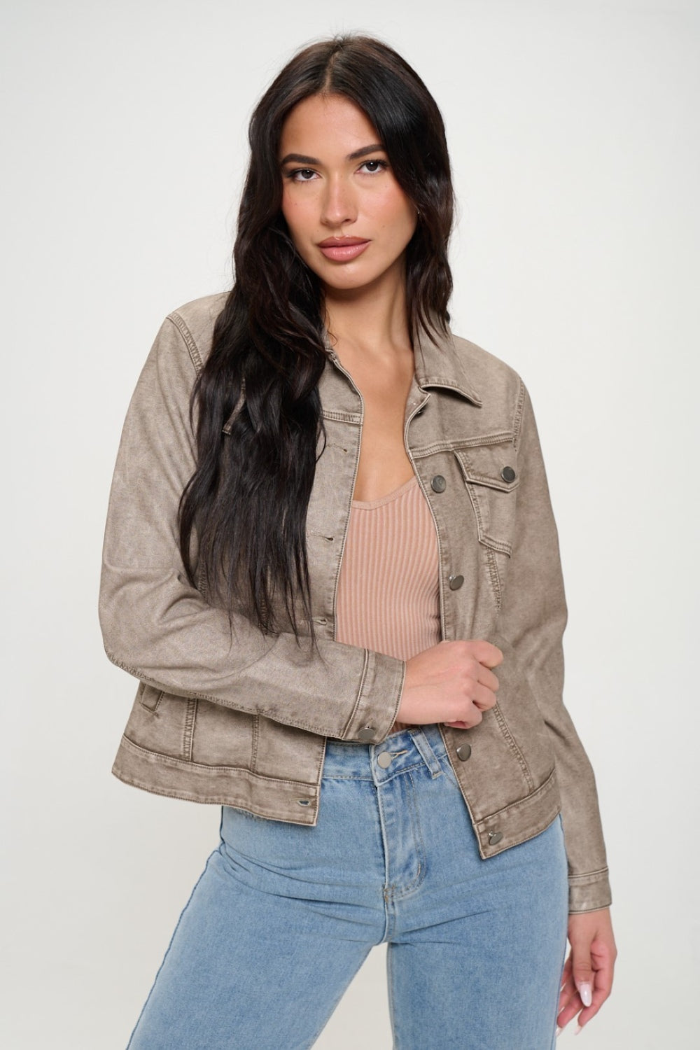 Coalition LA Button Down Cargo Vegan Leather Shacket 
