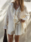 Ruffled Long Sleeve Shirt and Shorts Set Two Piece Dresses