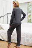 Contrast Piping Button Down Top and Pants Loungewear Set Lingerie & Nightwear