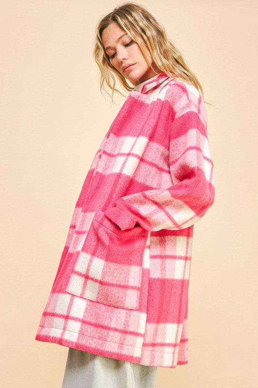 Davi & Dani Plaid Open Front Drop Shoulder Longline Coat 