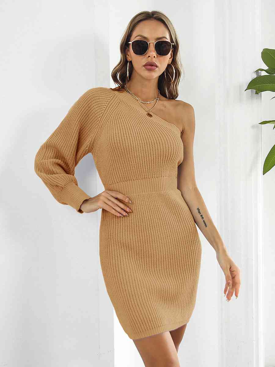 One-Shoulder Mini Sweater Dress Dresses