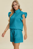 Double Take Full Size Texture Flounce Sleeve Top and Shorts Set 