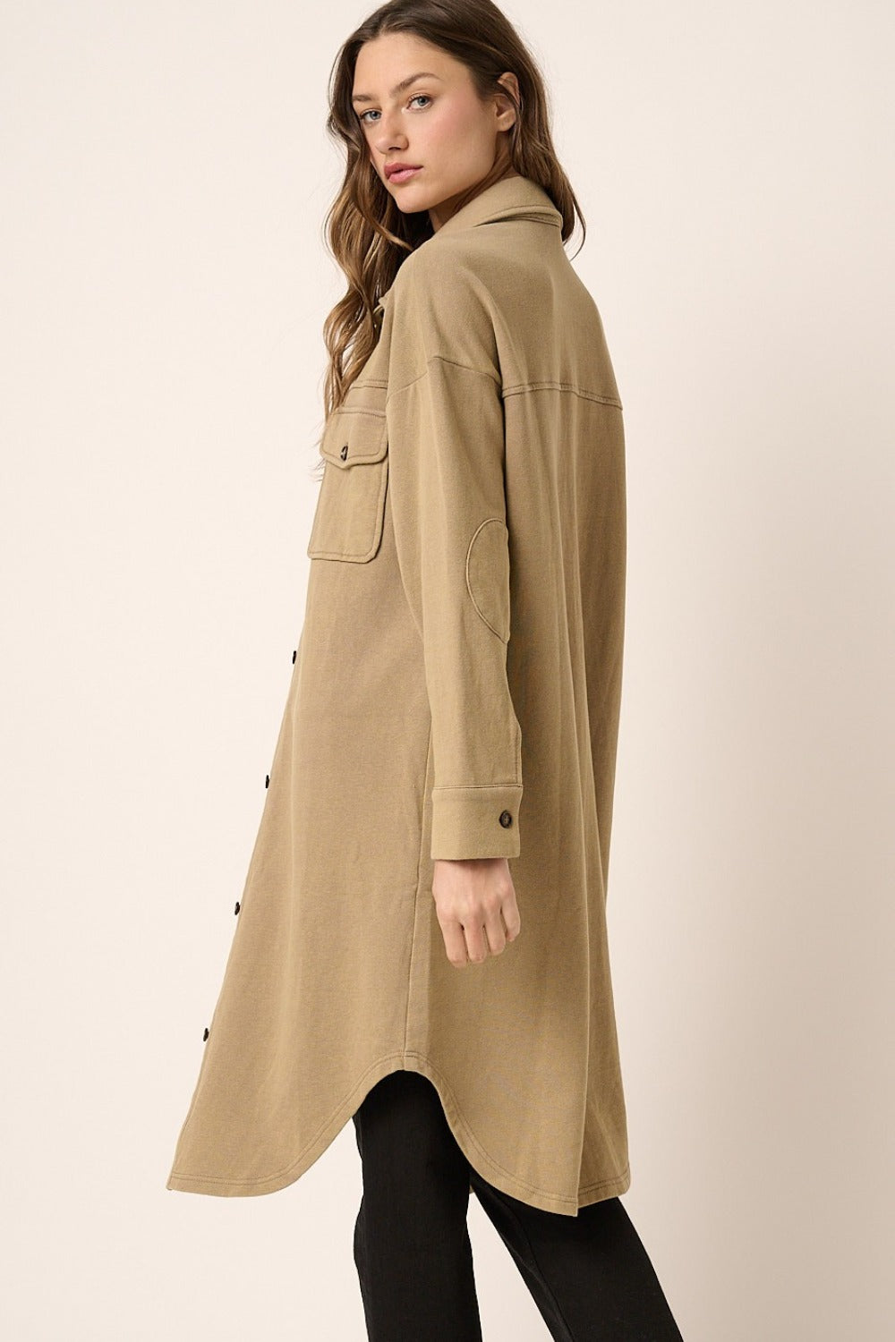 Mittoshop Acid Wash French Terry Longline Shacket 