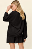 Double Take Full Size Texture V-Neck Long Sleeve T-Shirt and Shorts Set 
