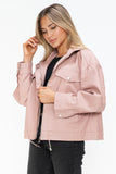 How Dare U Drawstring Hem PU Leather Zip Up Jacket 