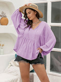Plus Size Swiss Dot Tie Neck Long Sleeve Blouse 