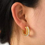 Stainless Steel Pearl C-Hoop Earrings 