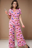 Animal Button Up Top and Pants Lounge Set Lingerie & Nightwear