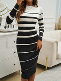 Devine Color Block Round Neck Long Sleeve Midi Dress 