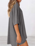 Full Size Oversized Slit Round Neck Top and Shorts Lounge Set Plus Size Lingerie & Nightwear