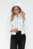 Snobbish Faux Leather Zip Up Drawstring Hooded Jacket 