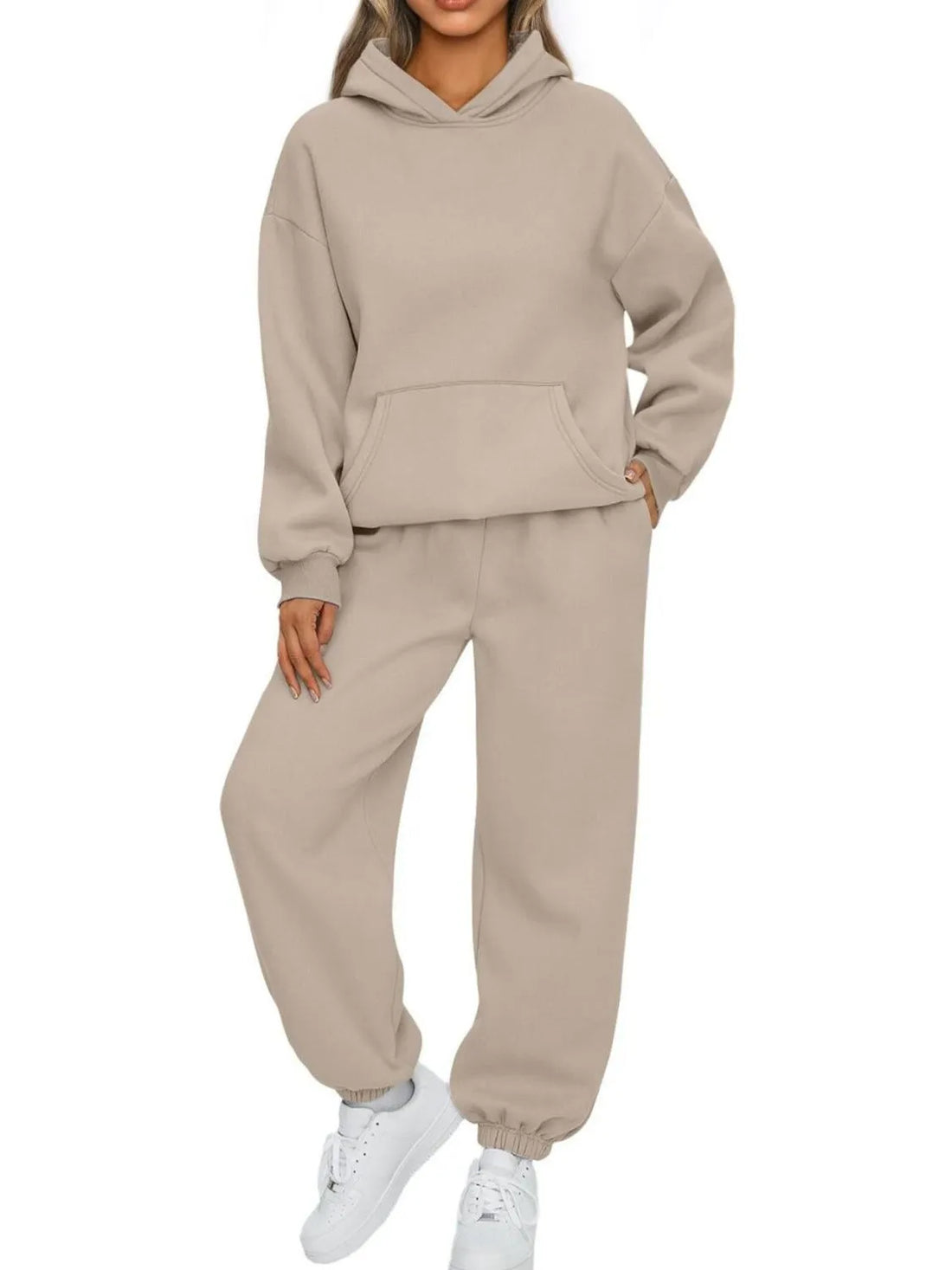 Full Size Kangaroo Pocket Hoodie and Joggers Set Plus Size Two Piece Dresses