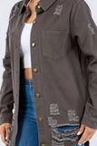 American Bazi Distressed Button Up Long Sleeve Denim Jacket 
