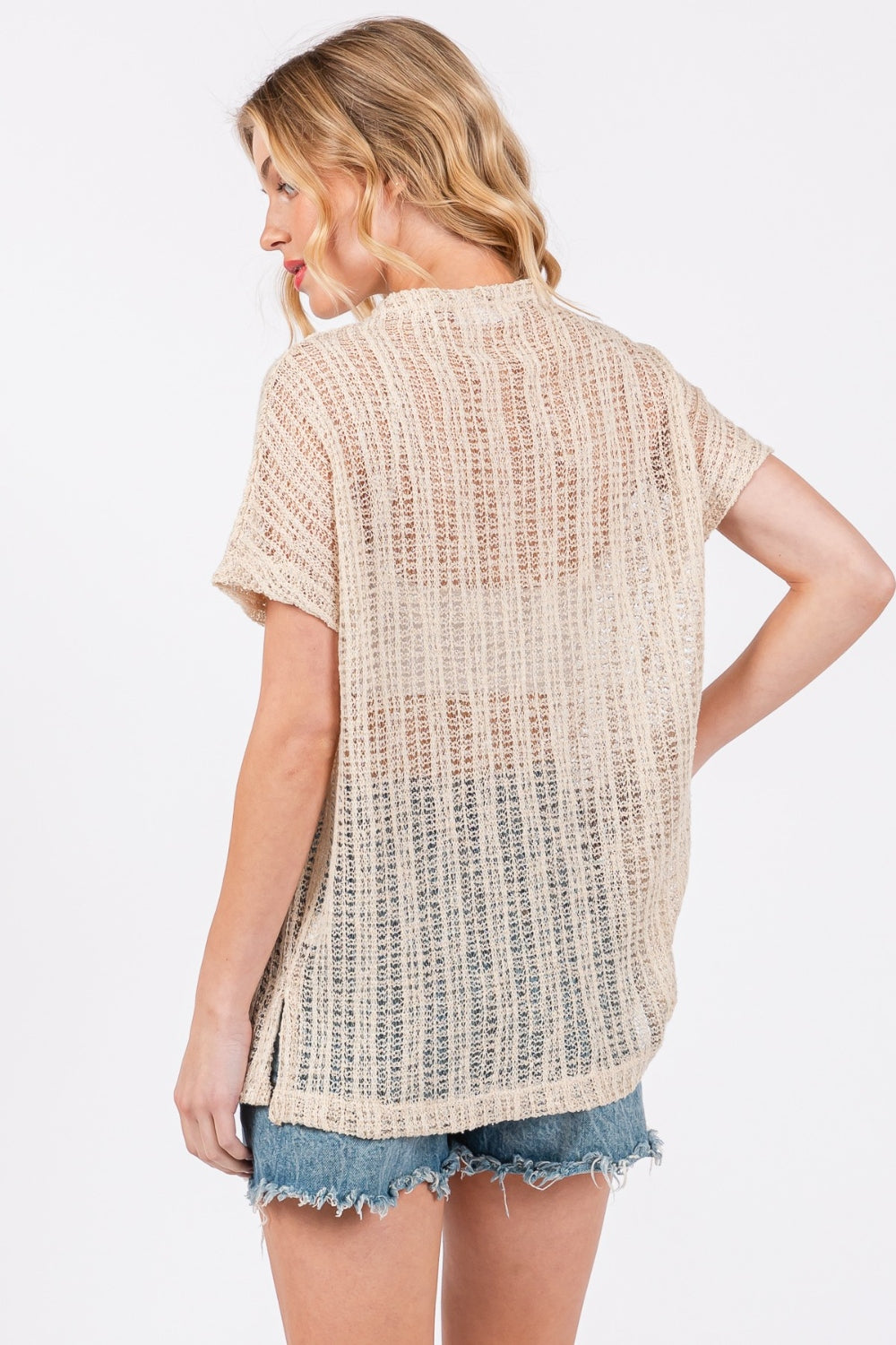 Ces Femme See Through Crochet Mock Neck Cover Up 