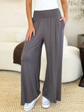 Double Take Full Size Smocked Wide Waistband Wide Leg Pants 