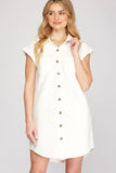 She + Sky Full Size Folded Cuff Button Down Washed Twill Shirt Dress Plus Size Dresses